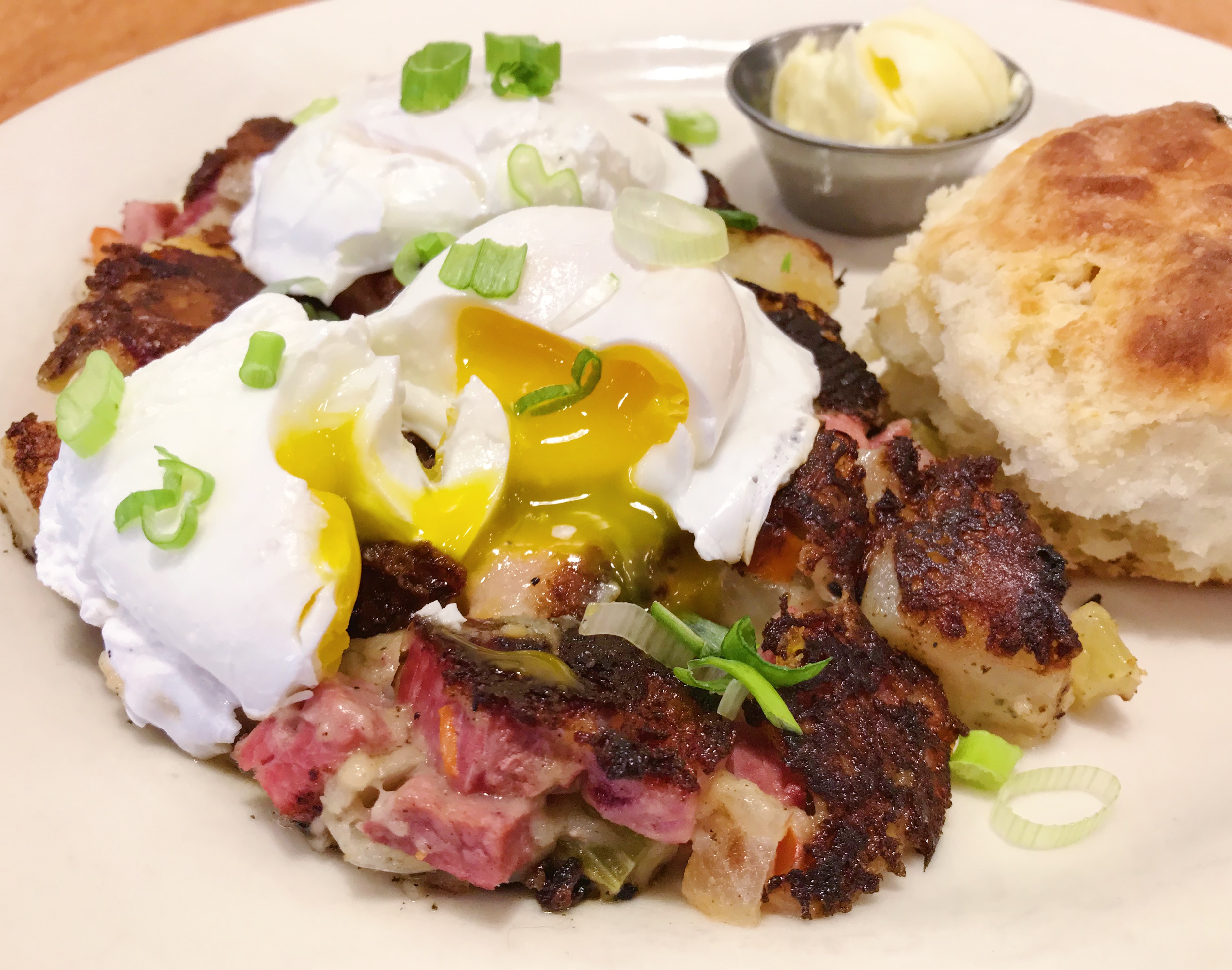 Zingerman's Roadhouse Corned Beef Hash with poached eggs.