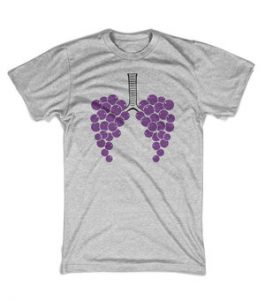 A t-shirt designed by André Hueston Mack with clusters of wine grapes that look like lungs.
