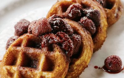 Heirloom Cornbread Waffles with Roasted Strawberry Compote