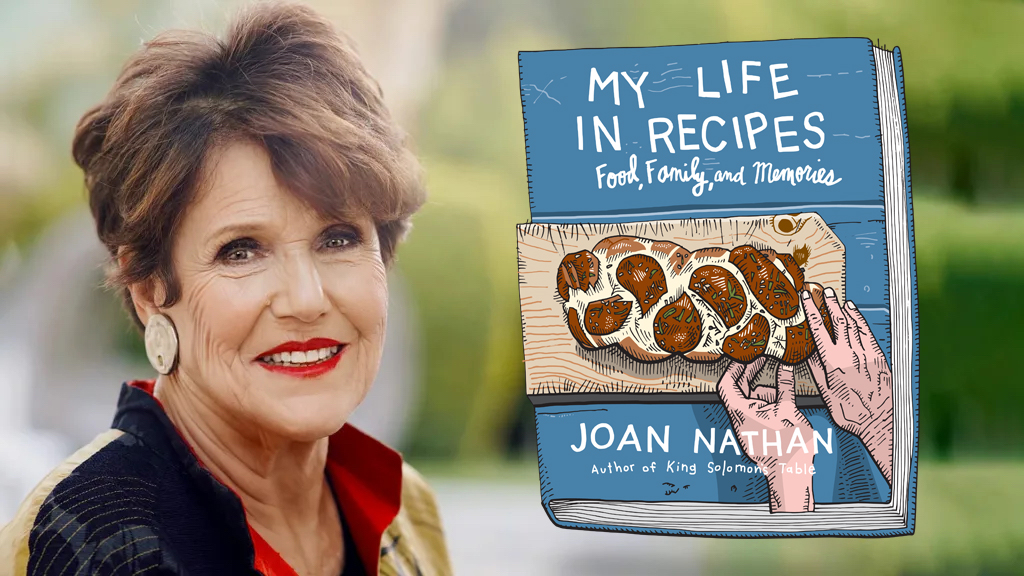 Joan Nathan with "My Life in Recipes" illustrated book