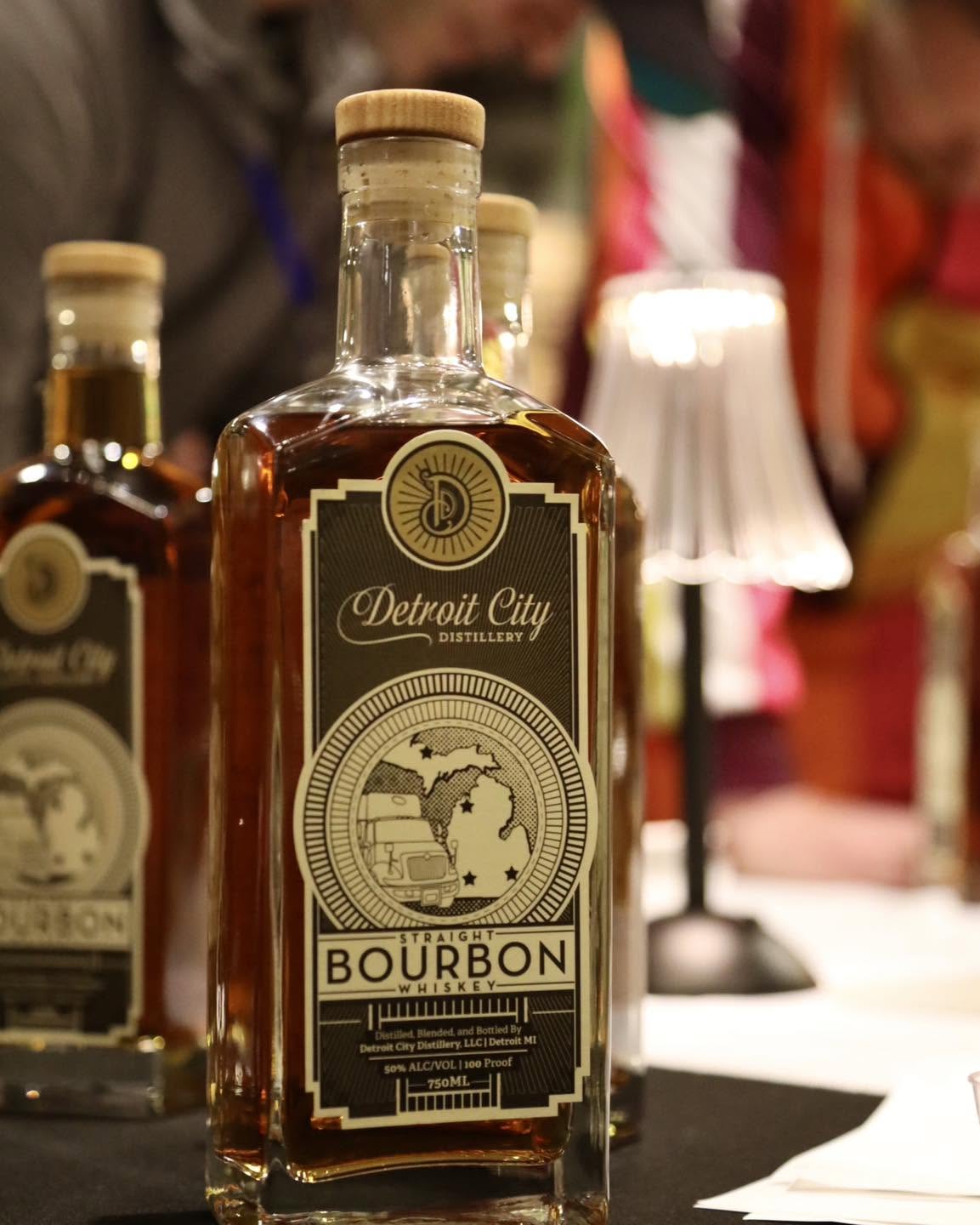 A close up of a bottle of bourbon from Detroit City Distillery